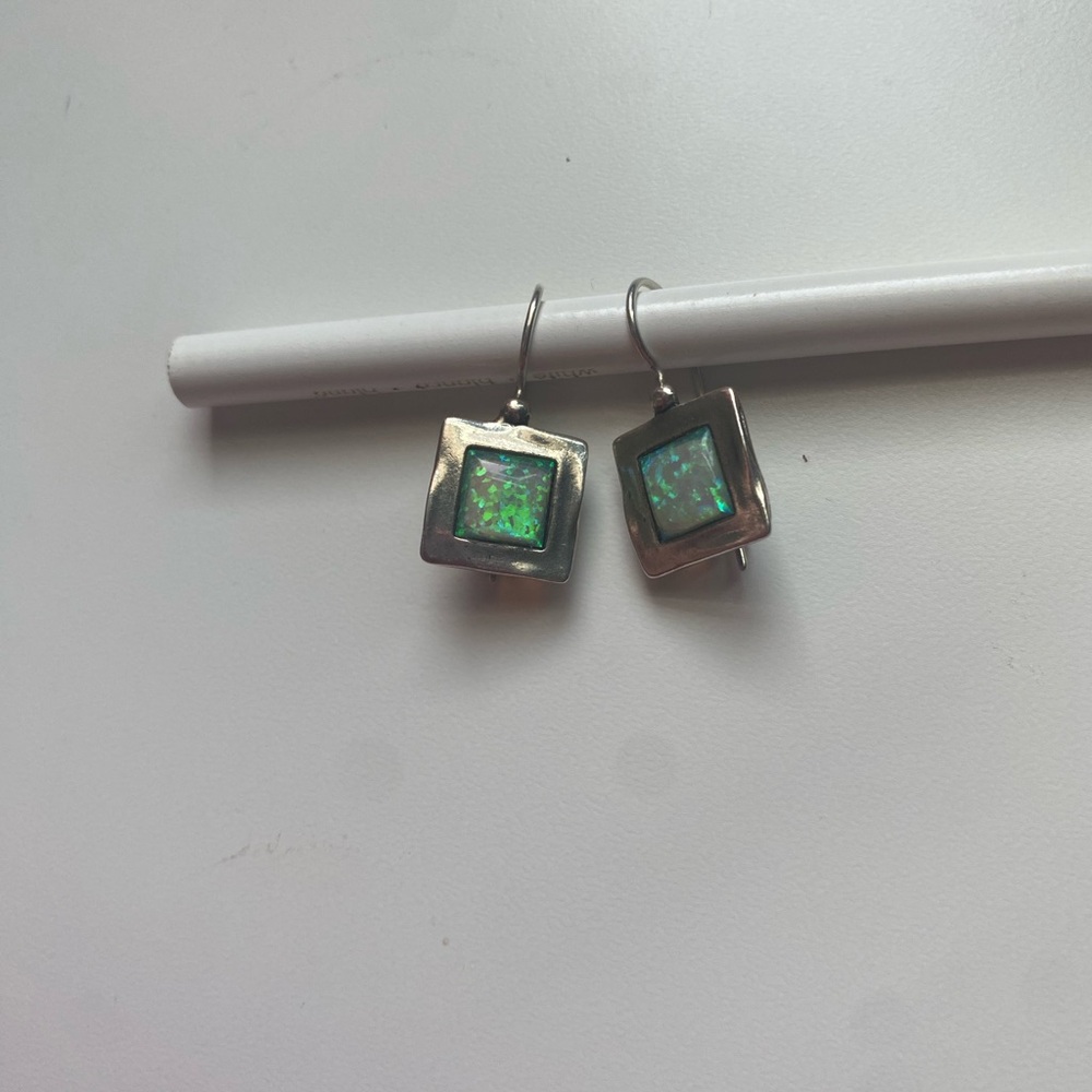 Elegant Silver and Blue Opal Earrings - Picture 4 of 8